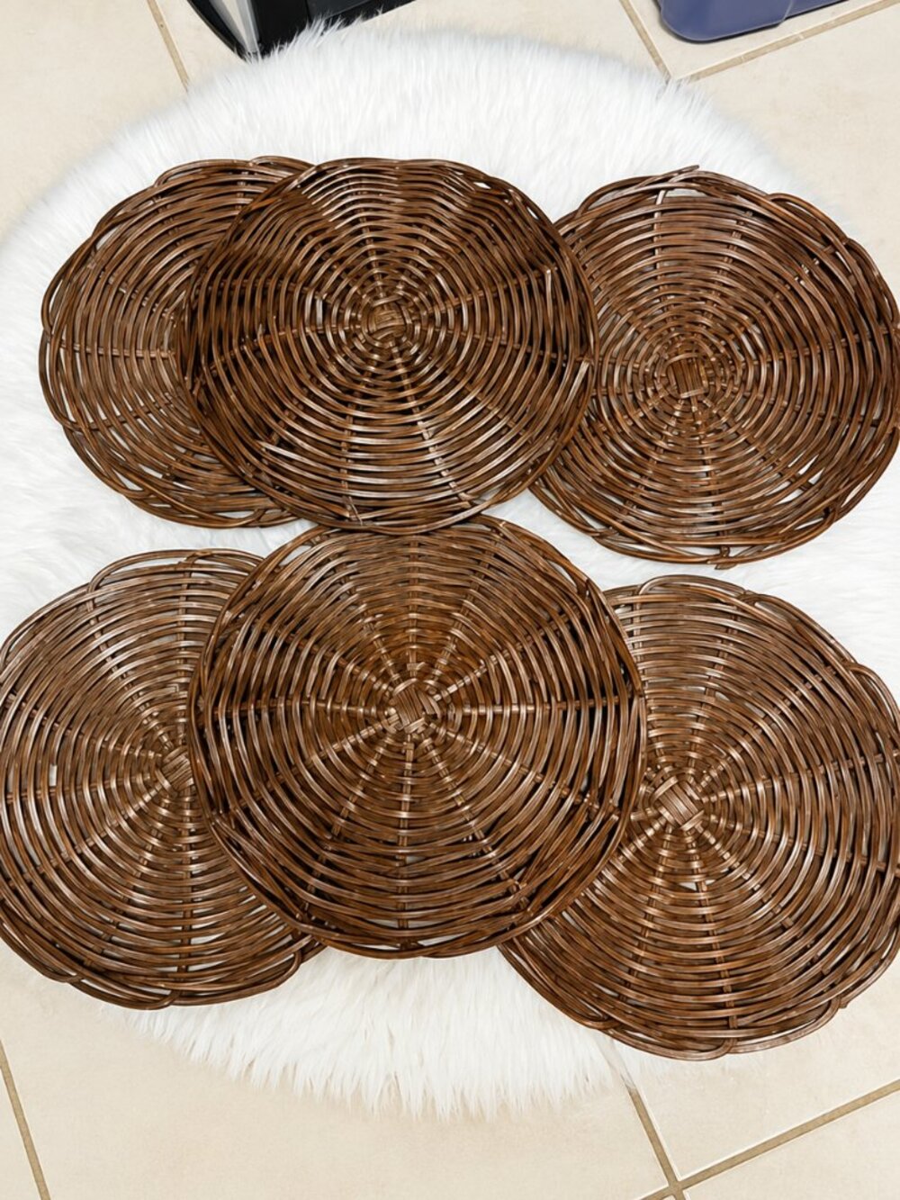 Set of 6 Woven Wicker  Plate Holders / Boho Wall Art Brown